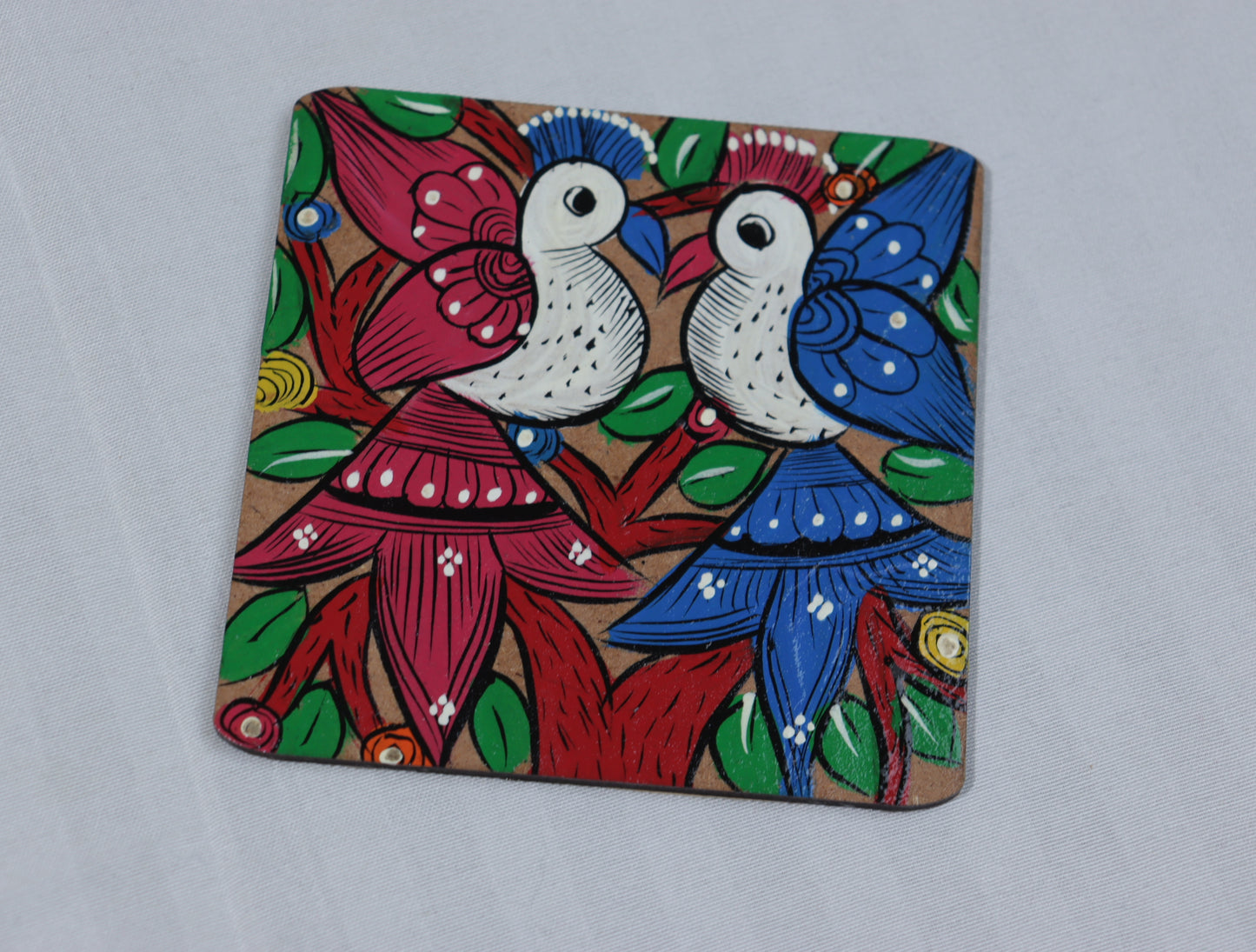 Handpainted Tribal Art Wooden Coaster Set – Set of 5
