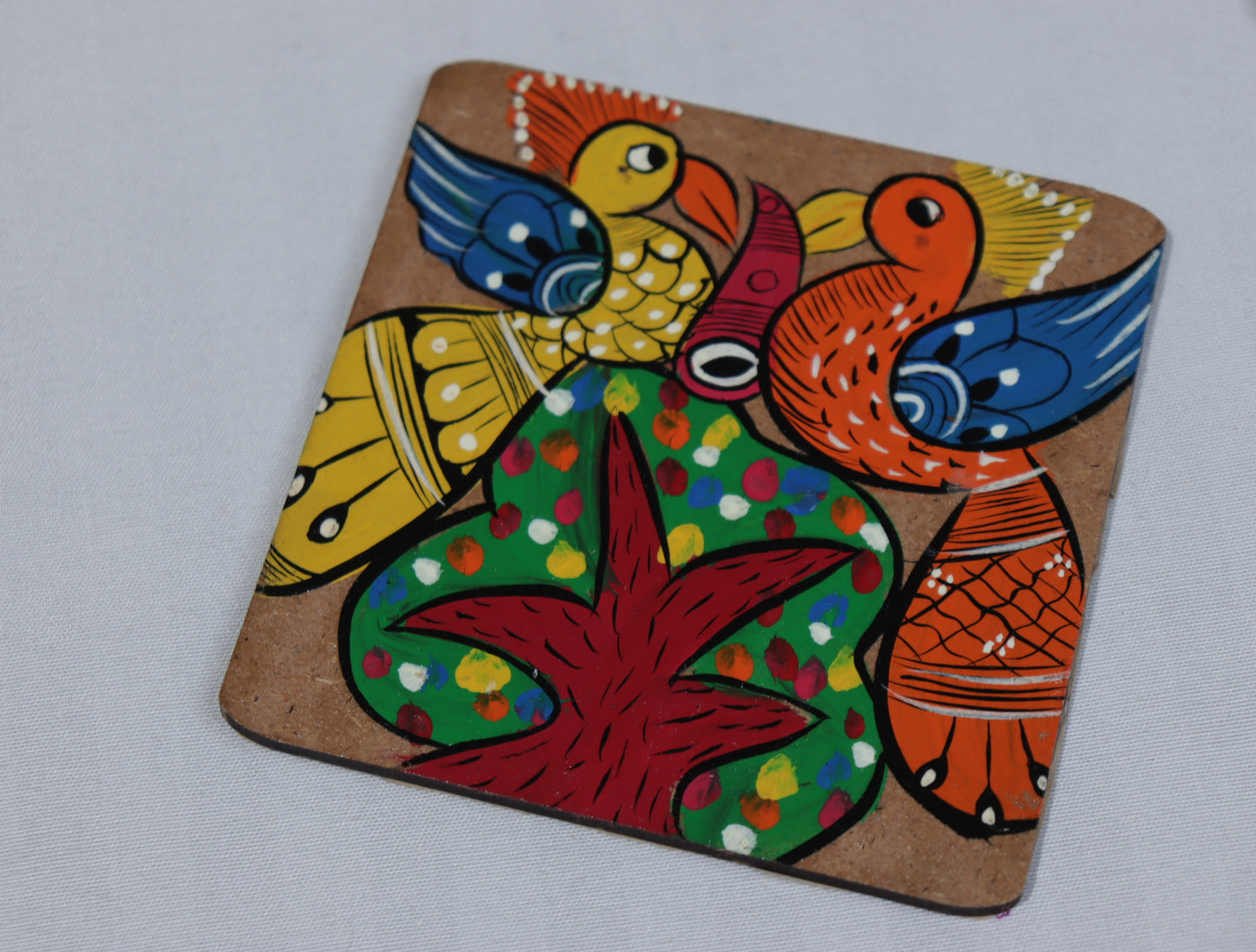 Handpainted Tribal Art Wooden Coaster Set – Set of 5