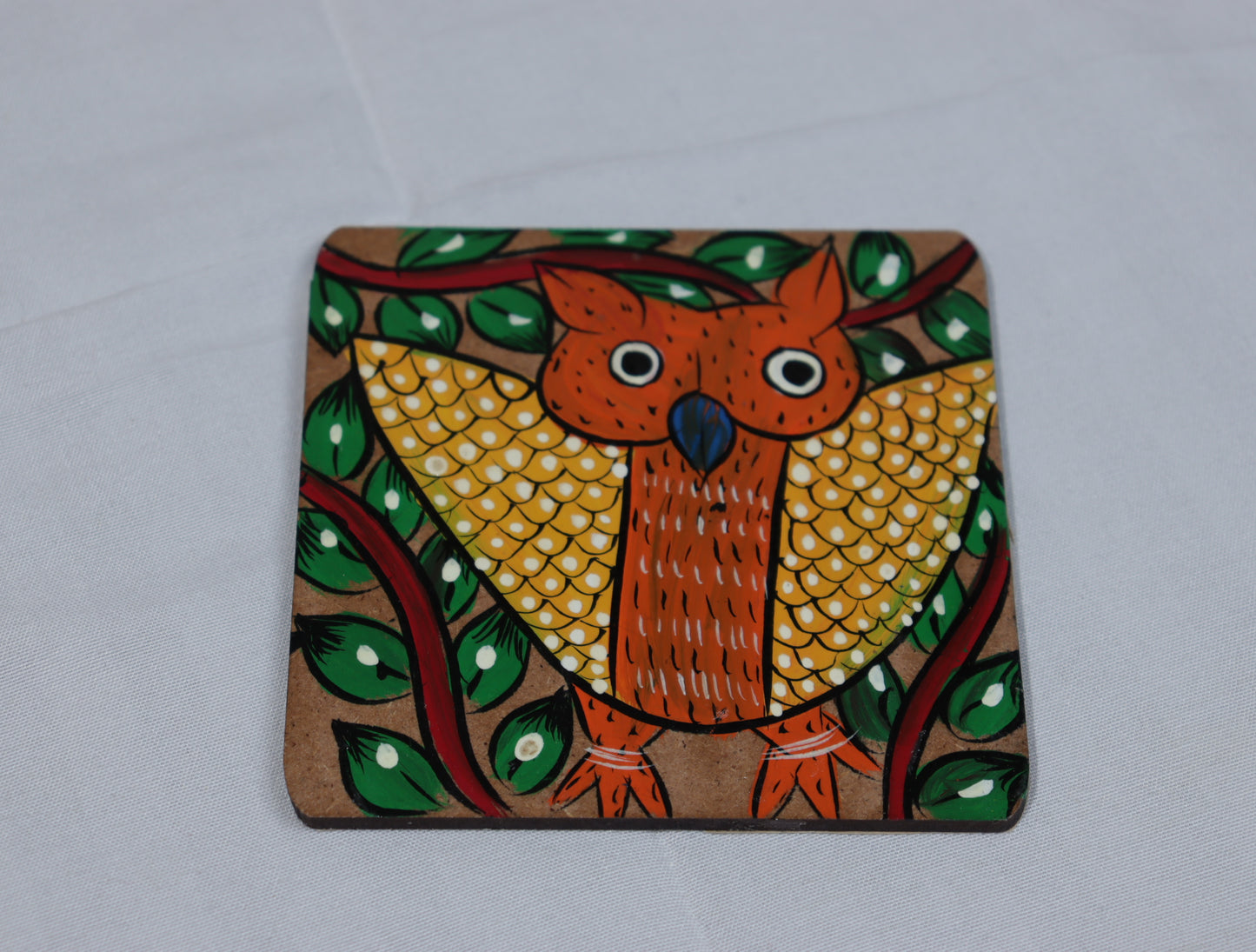 Handpainted Tribal Art Wooden Coaster Set – Set of 5