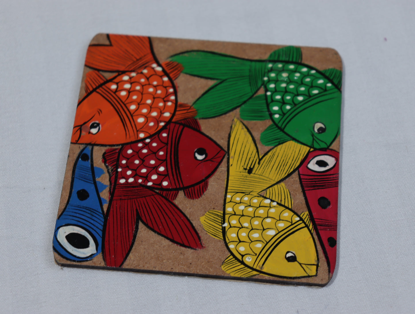 Handpainted Wooden Coaster Set – Multicolor Tribal Art (Set of 5)