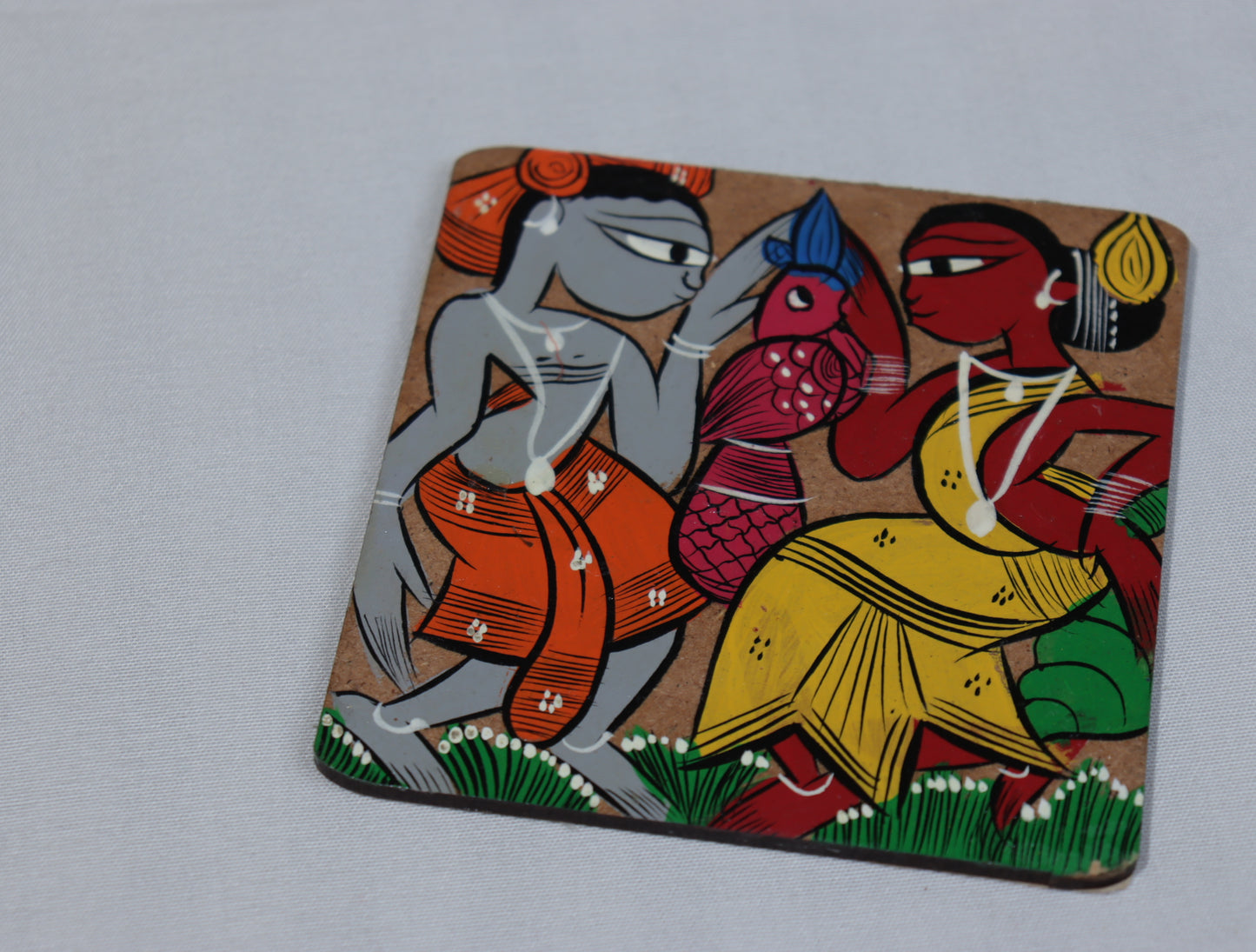 Handpainted Wooden Coaster Set – Multicolor Tribal Art (Set of 5)