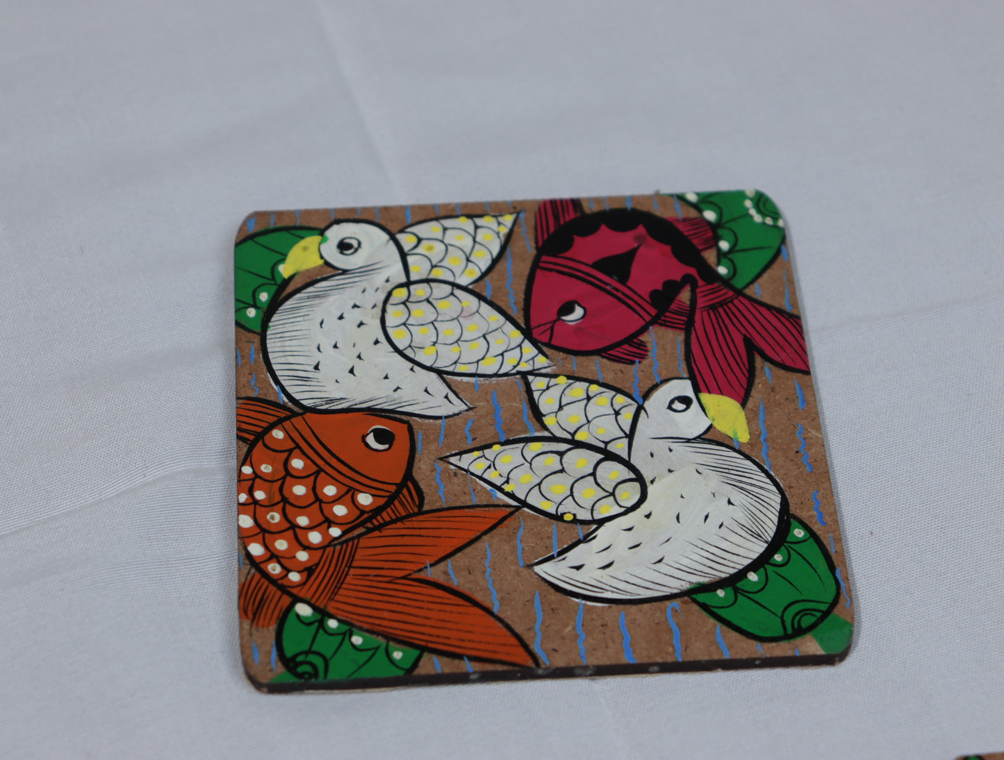 Handpainted Wooden Coaster Set – Multicolor Tribal Art (Set of 5)