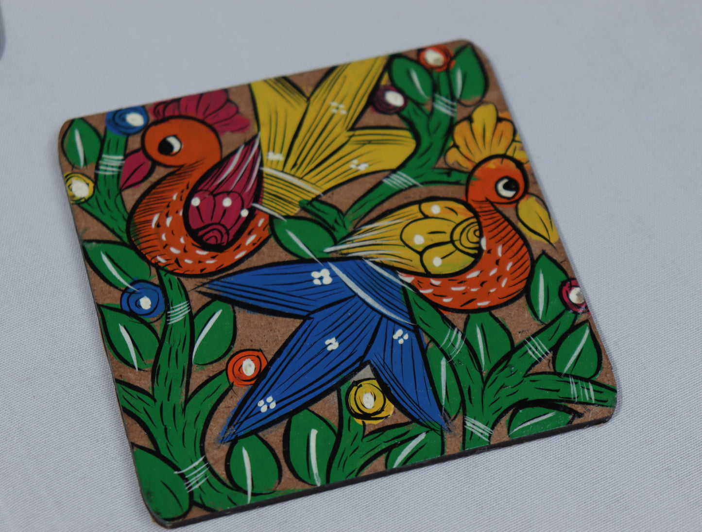 Handpainted Wooden Coaster Set – Multicolor Tribal Art (Set of 5)