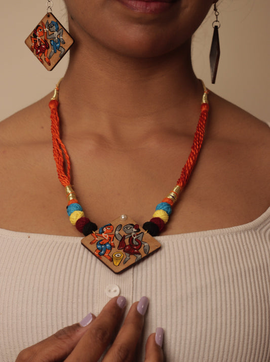 Hand-Painted Pattachitra Wooden Necklace Set