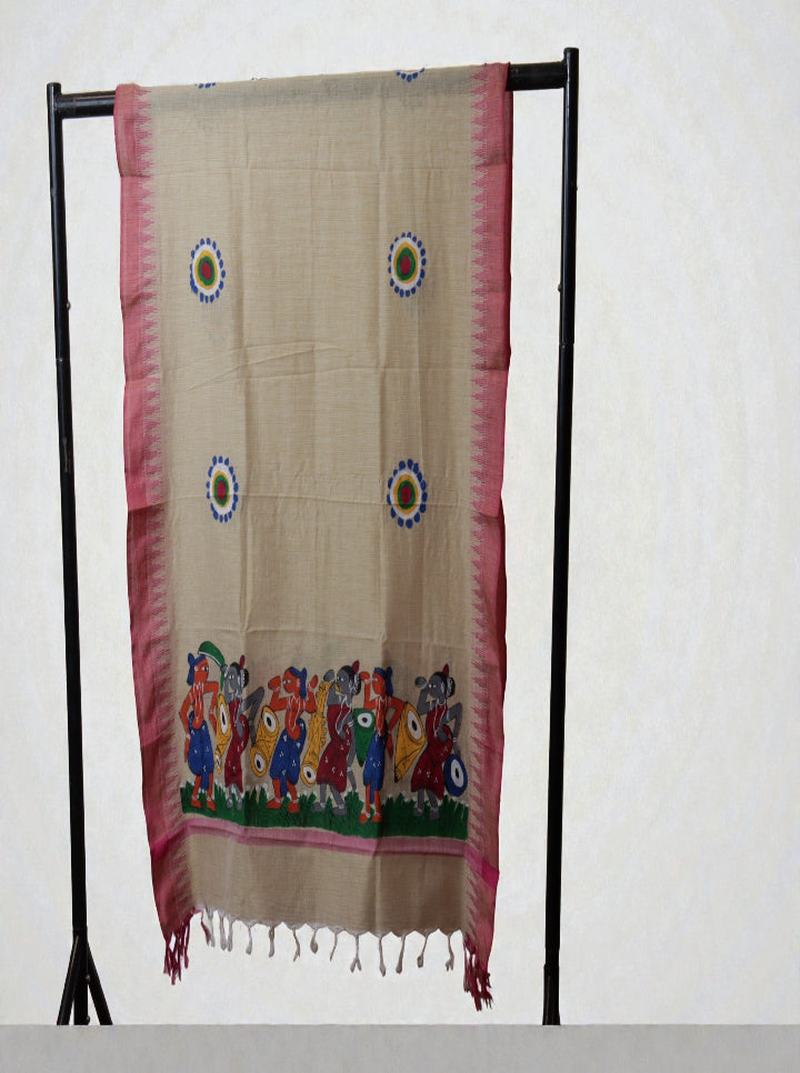 Handpainted Pattachitra Cotton Dupatta – Folk Art Elegance