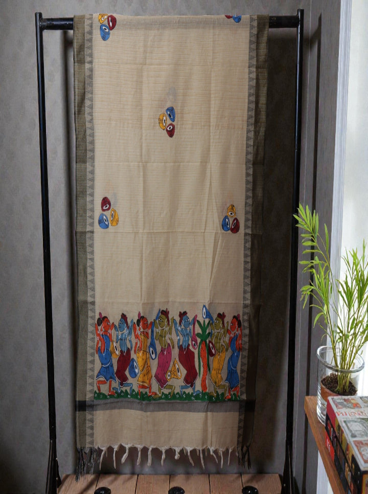 Handpainted Pattachitra Dupatta – Tribal Dance Folk Art