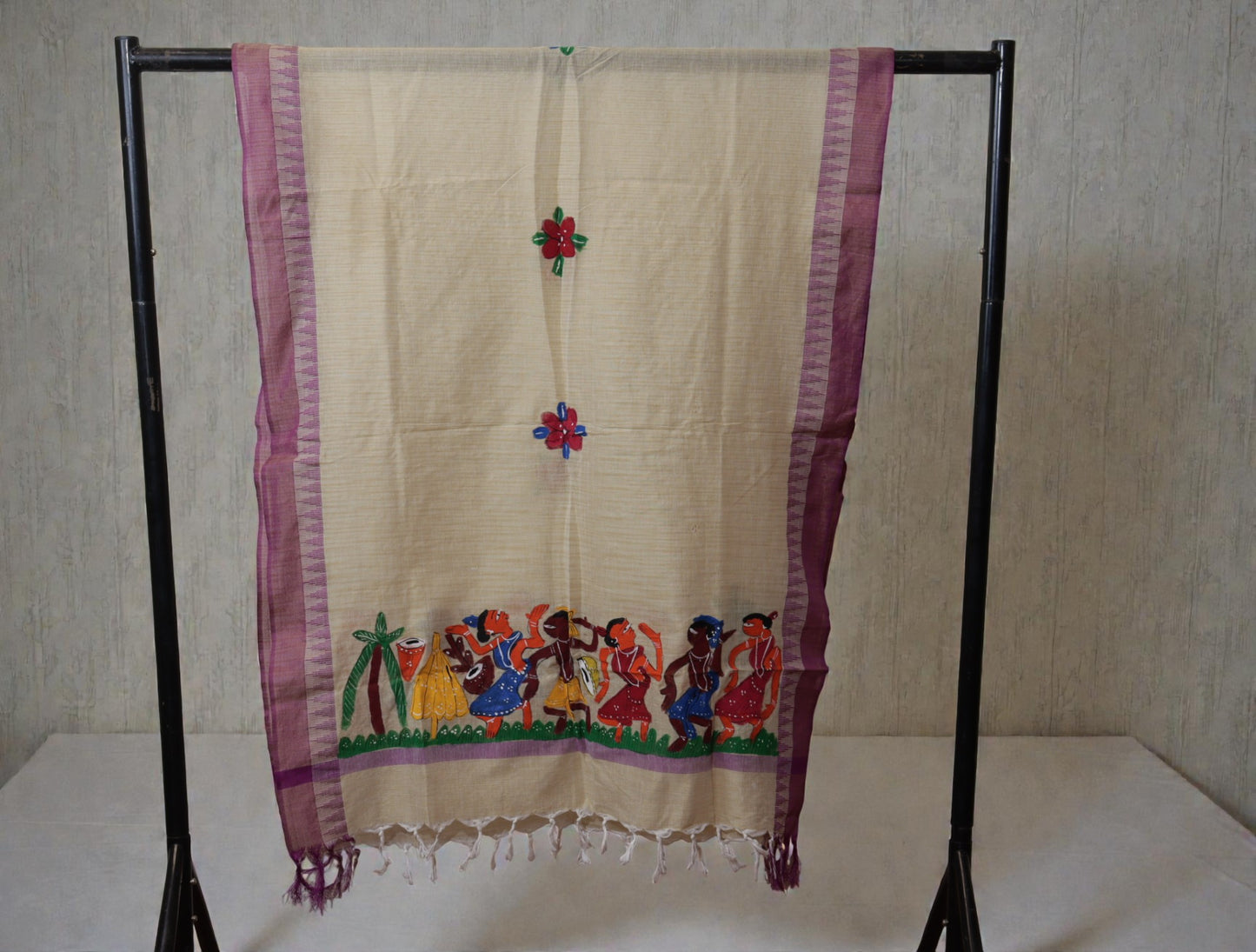 Bengal Pattachitra Hand-Painted Dupatta – Folk Dance Motif