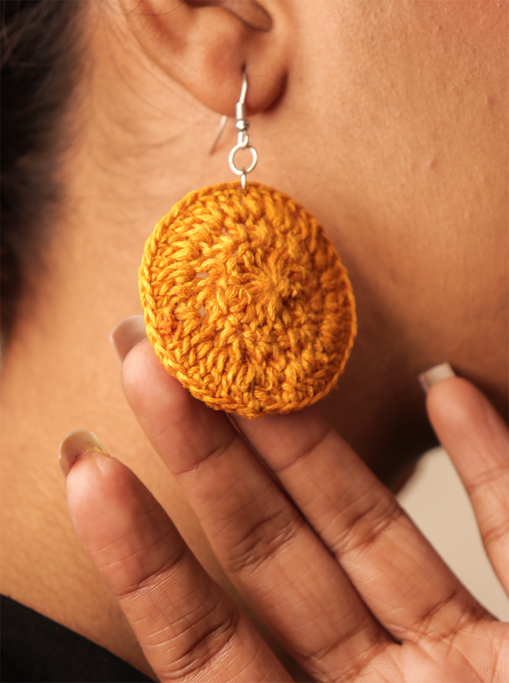 Handmade Crochet Yellow Earrings – Simple & Elegant
