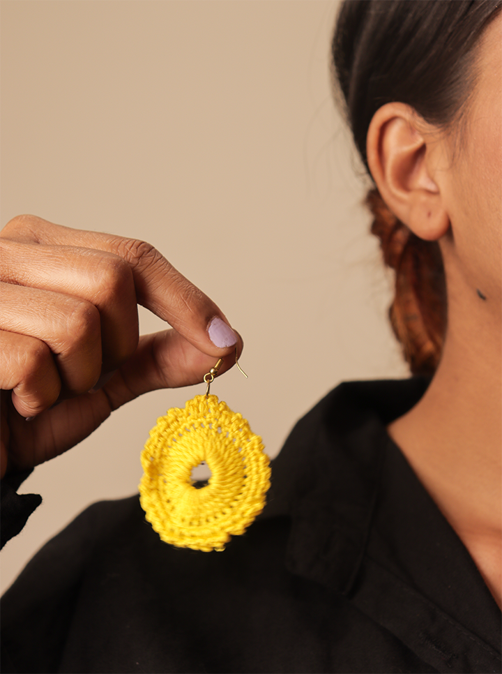 Handmade Crochet Yellow Earrings – Simple & Elegant