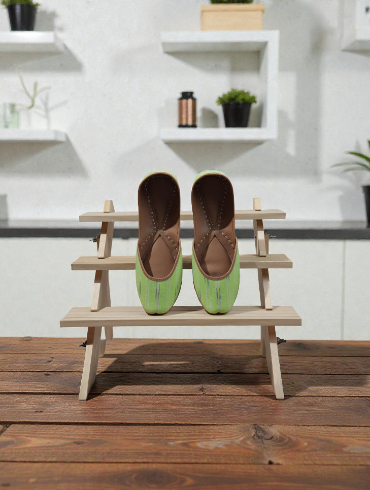 Handmade Ikat Juttis – Lime Stripe Edition