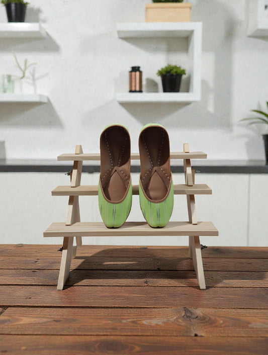 Handmade Ikat Juttis – Lime Stripe Edition