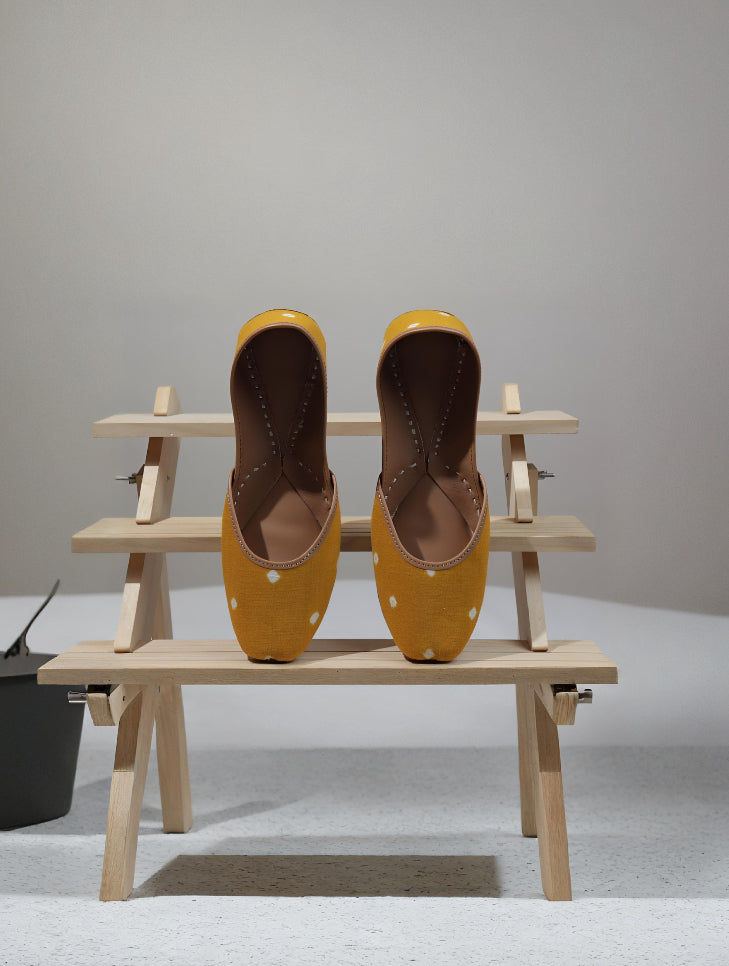 Handmade Ikat Juttis – Mustard Polka Charm