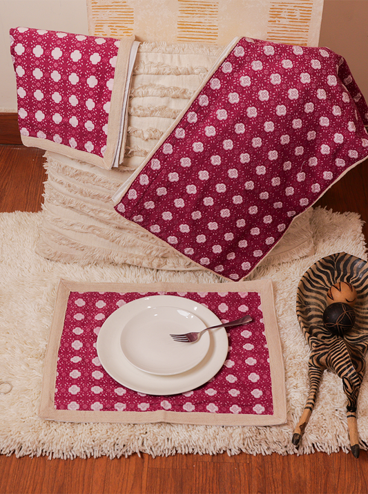 Handcrafted Cotton Table Mat Set – Polka Charm Edition