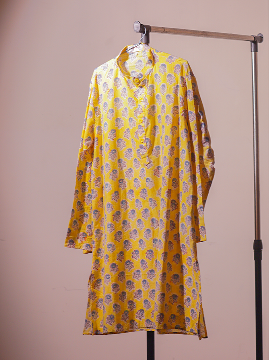 Handblock Printed Yellow Kurti – Bright, Bold & Breezy