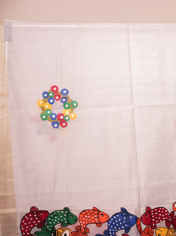 Handmade Pattachitra Dupatta (White)