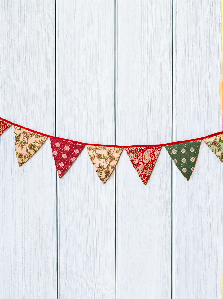 Handmade Fabric Bunting – Vintage Block Print Triangles