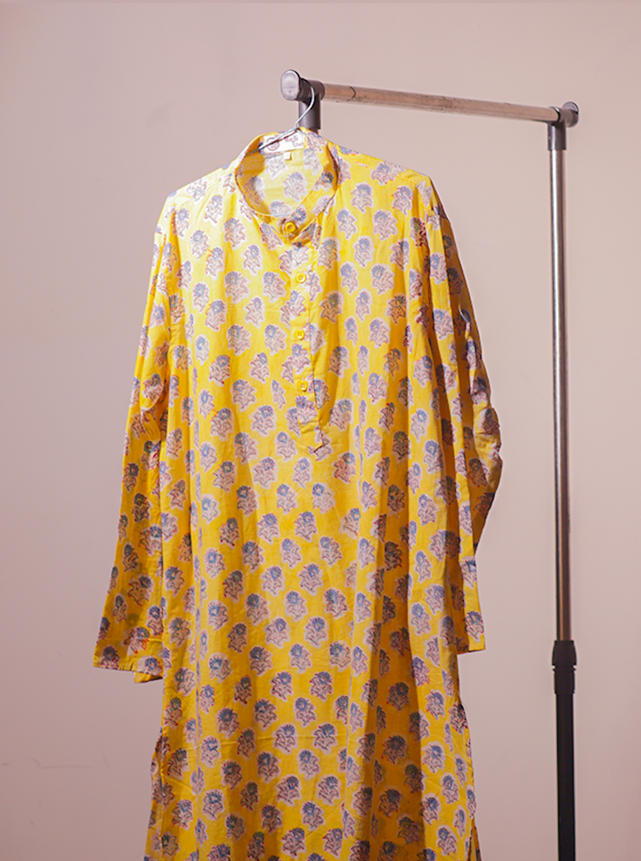 Handblock Printed Yellow Kurti – Bright, Bold & Breezy