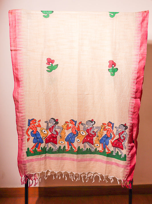 Pattachitra Handpainted Dupatta – Pink