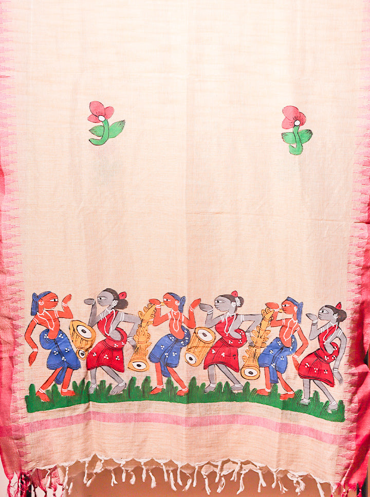 Pattachitra Handpainted Dupatta – Pink
