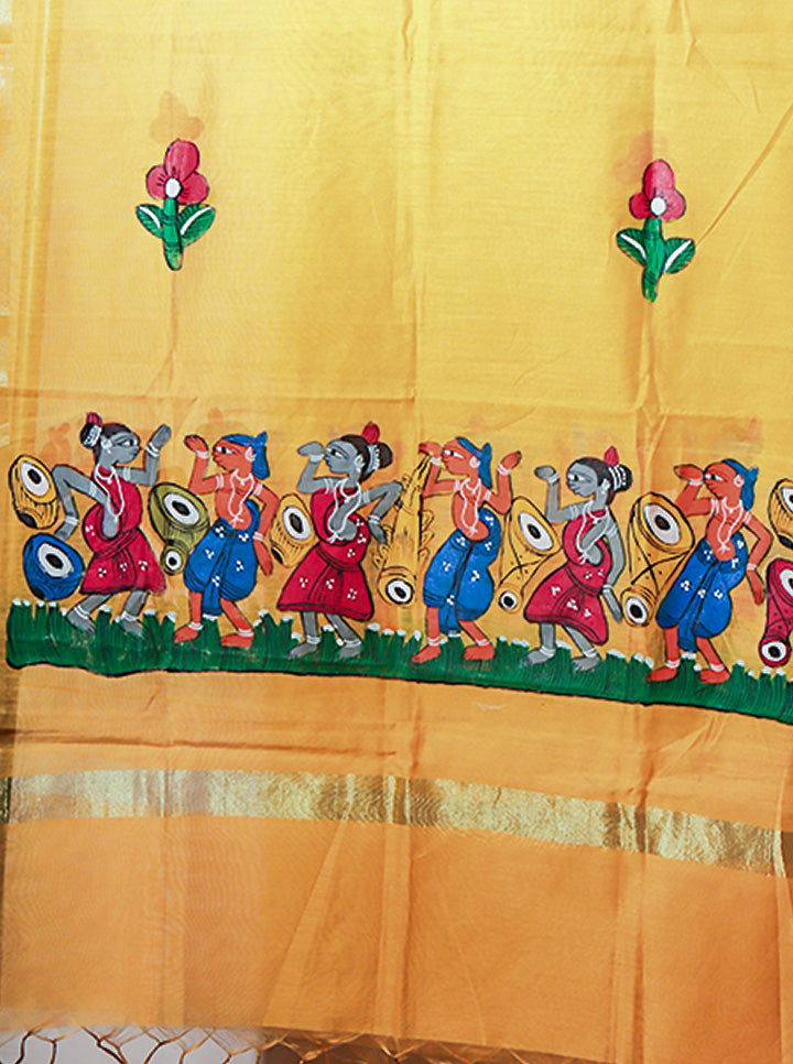 Pattachitra Handpainted Dupatta – Mustard Yellow
