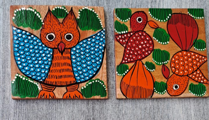 Hand-Painted Wooden Coasters – Pattachitra Art