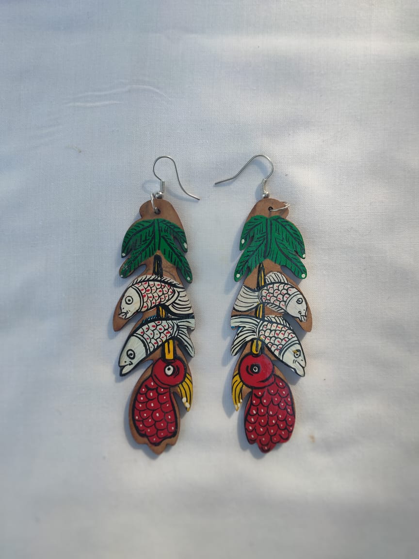 Hand-Painted Fish & Leaf Earrings