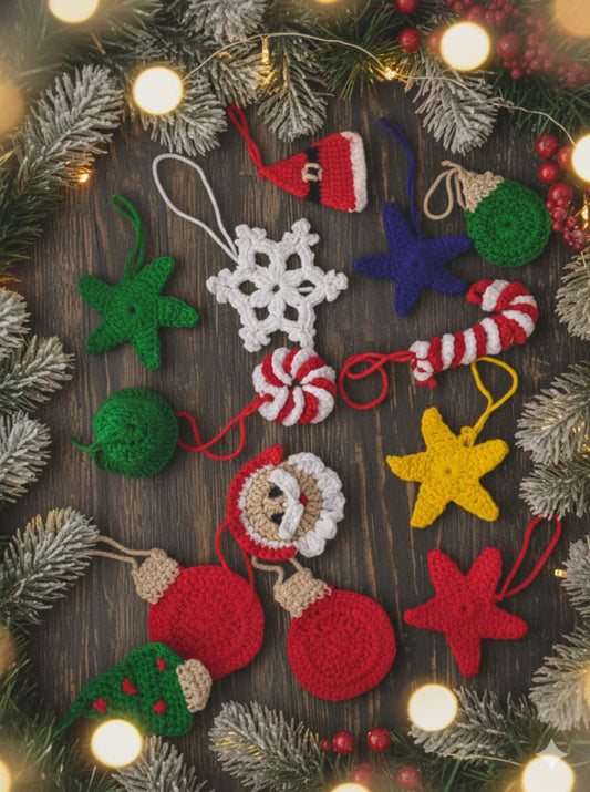 Handmade Crochet Christmas Tree Decoration Set | Set of 15 Cute Ornaments | Festive Hanging Décor