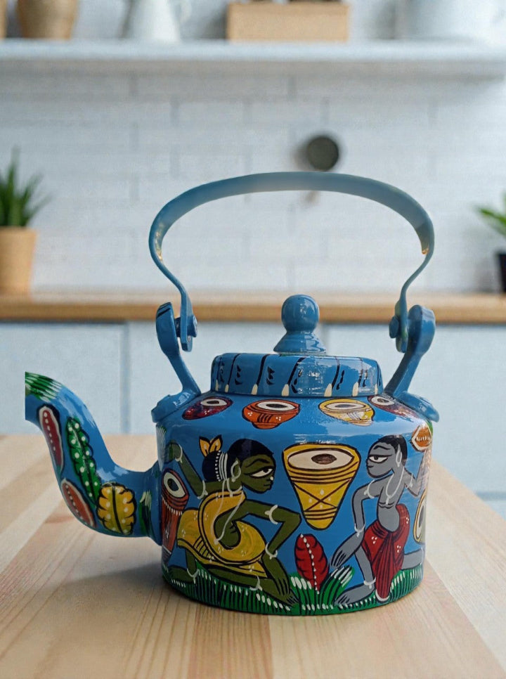 Hand-Painted Bengal Pattachitra Decorative Kettle | West Bengal Folk Art | Traditional Indian Home Décor Gift