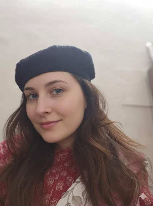 Handmade Black French Beret | Soft Wool Winter Cap for Women