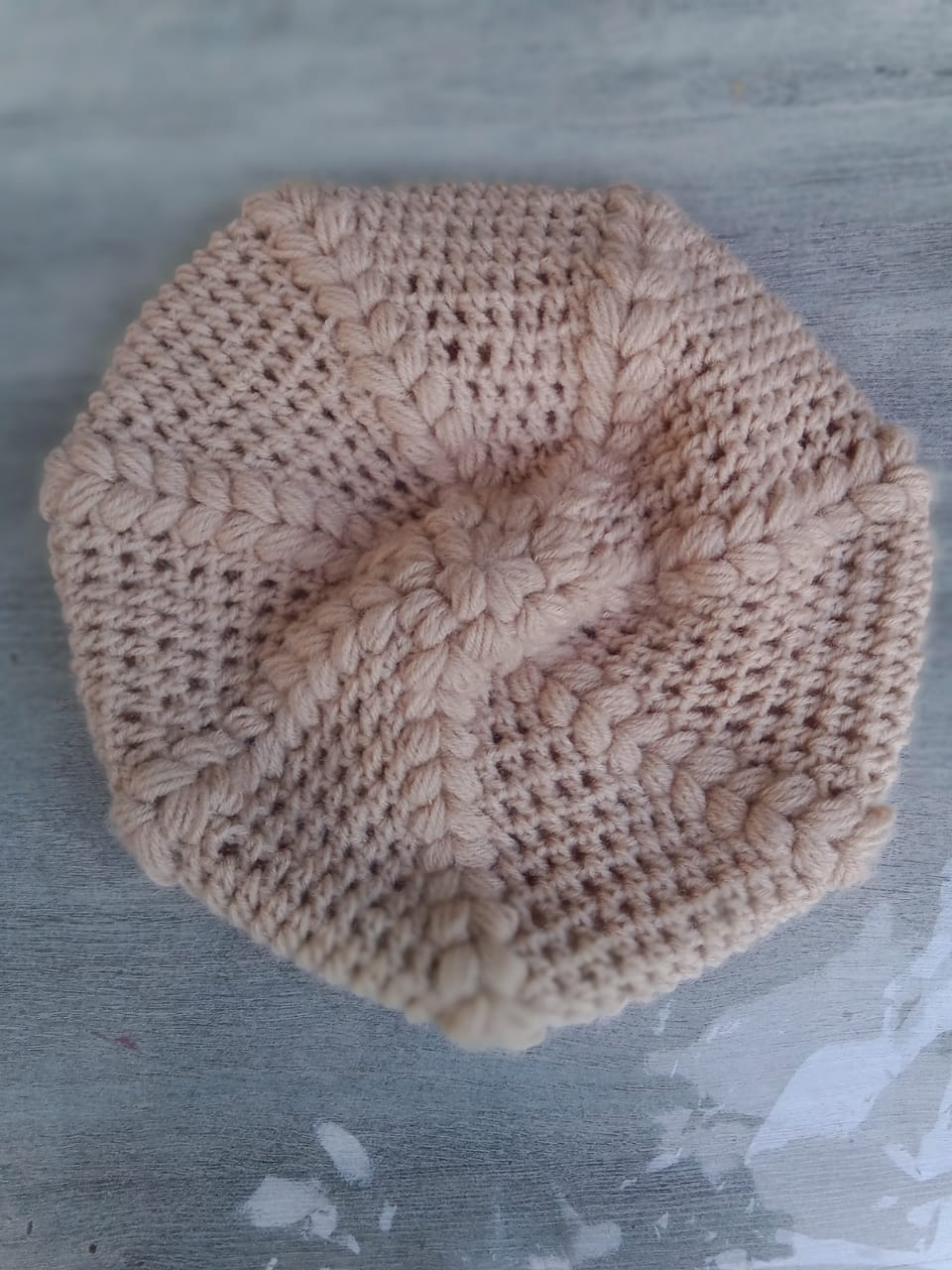 Handmade French Crochet Beret – Soft Grey Winter Cap
