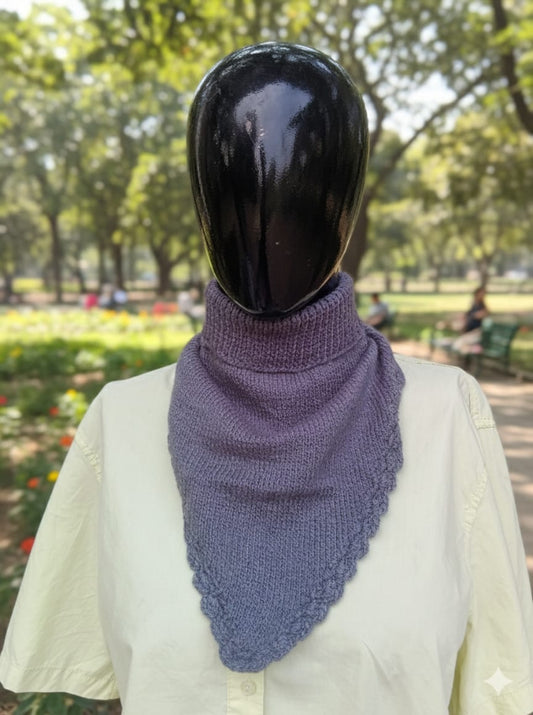 Handcrafted Grey & Black Woolen Cap with Matching Muffler – Floral Knit Detail