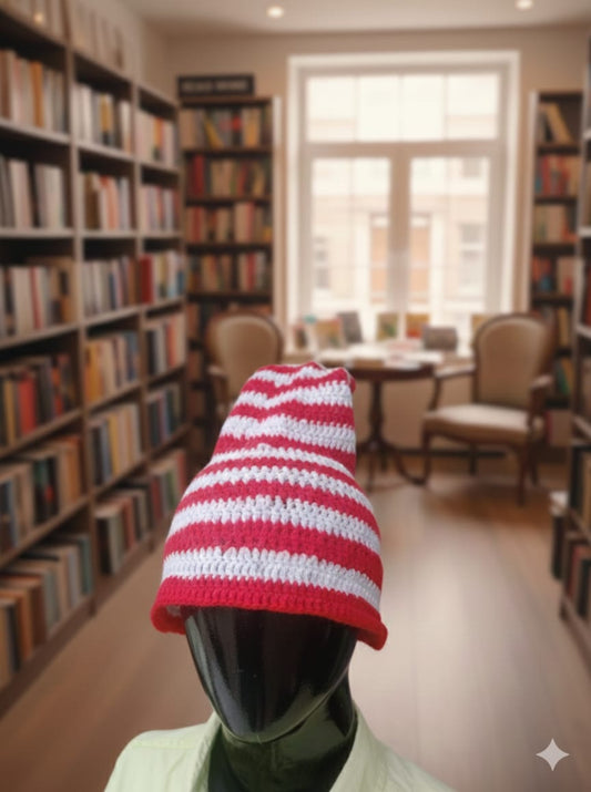 Handmade Red & White Striped Woolen Christmas Cap