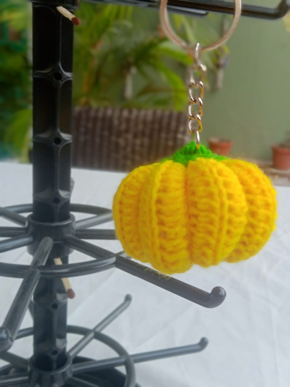 Handmade Crochet Pumpkin Keychain – Yellow