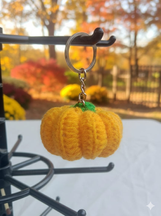 Handmade Crochet Pumpkin Keychain – Orange