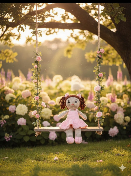 Handmade Crochet Baby Doll – Pink Dress (Soft Toy)