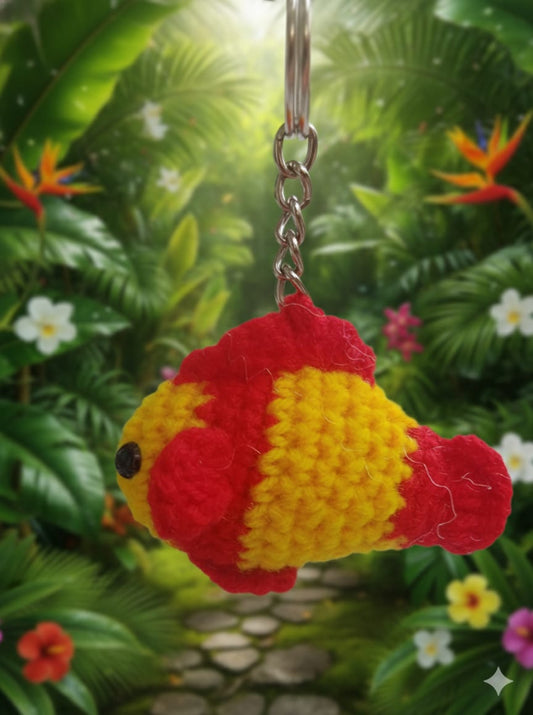 Handmade Crochet Fish Keychain – Red & Yellow