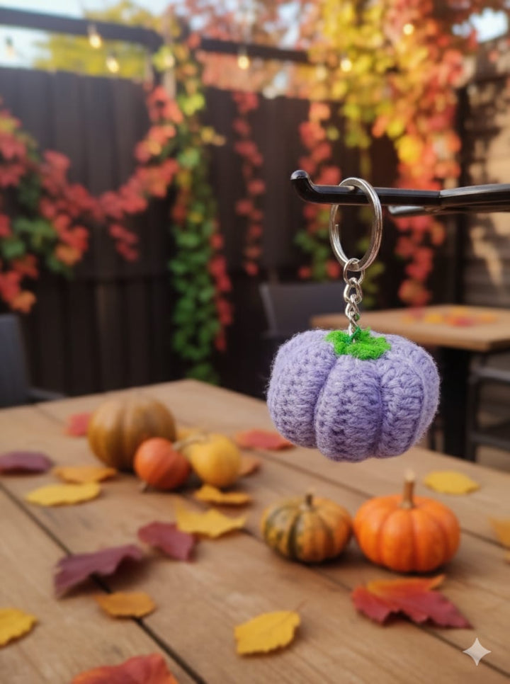 Handmade Crochet Pumpkin Keychain – Lavender