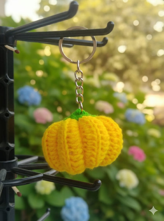Handmade Crochet Pumpkin Keychain – Yellow
