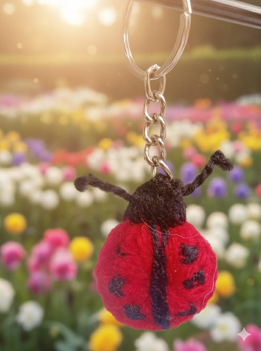 Handmade Crochet Ladybug Keychain – Red
