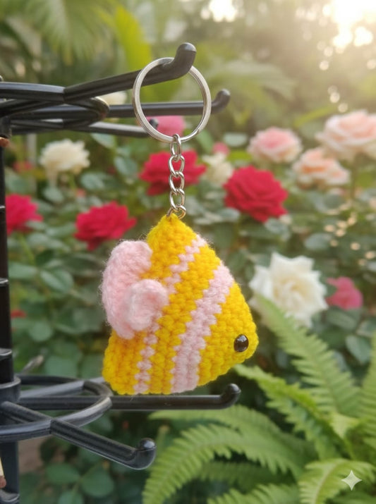Handmade Crochet Fish Keychain – Yellow & Pink