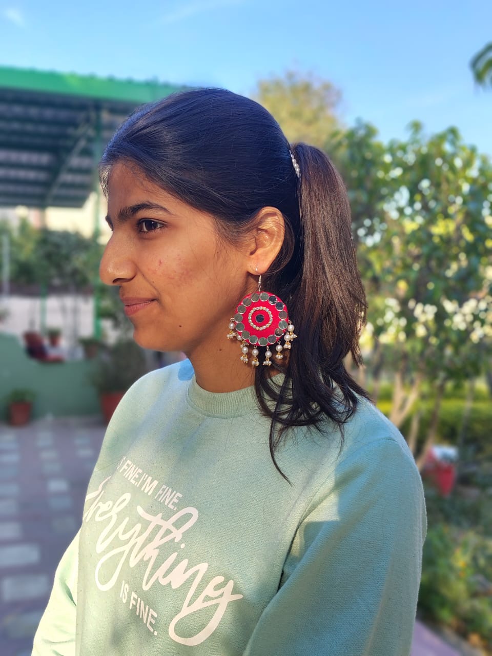 Handmade Mirror and Pearl Earrings