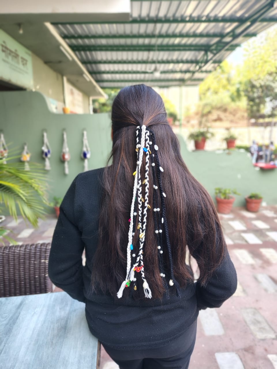 🖤🤍 Elegant Handmade Black & White Braid – Boho Hair Accessory 🤍🖤