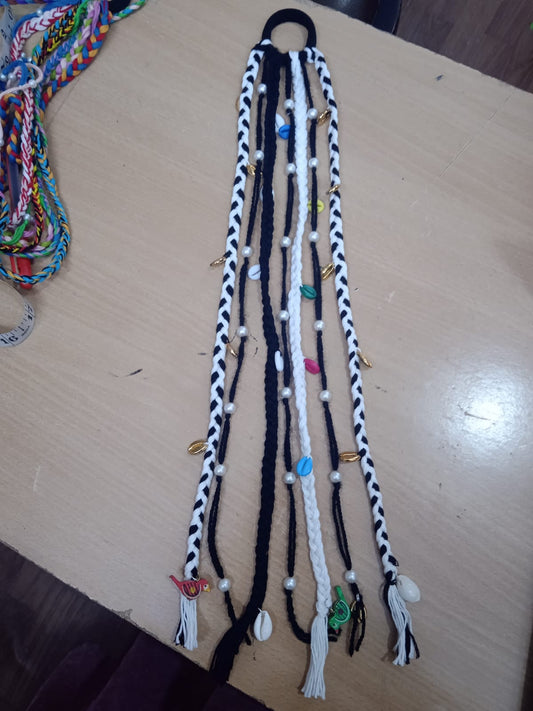 Elegant Handmade Black & White Braid – Boho Hair Accessory
