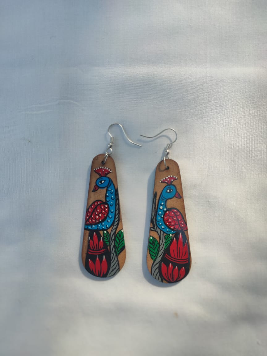 Hand-Painted Peacock Earrings