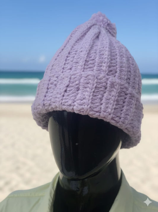 Handmade Lavender Ribbed Woolen Beanie Cap