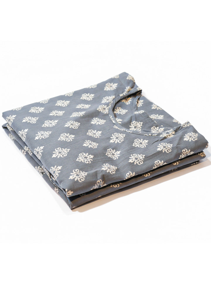 Grey Kurti with White Mughal Print