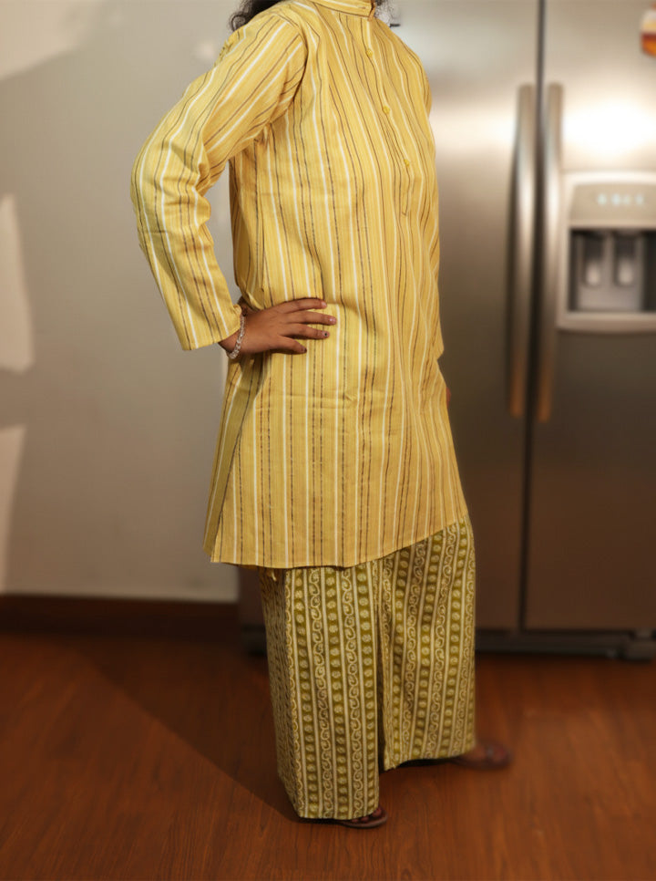 Mustard Yellow Striped Kurti – Elegant & Comfortable Everyday Wear