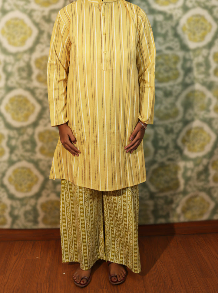 Mustard Yellow Striped Kurti – Elegant & Comfortable Everyday Wear