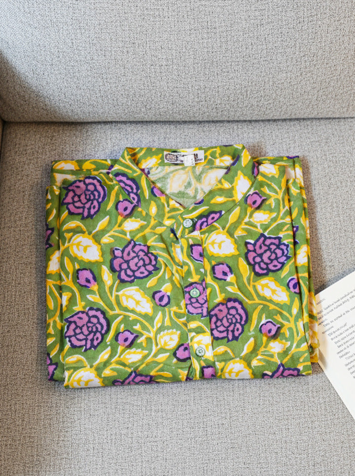 Green Kurti with Purple Floral Design
