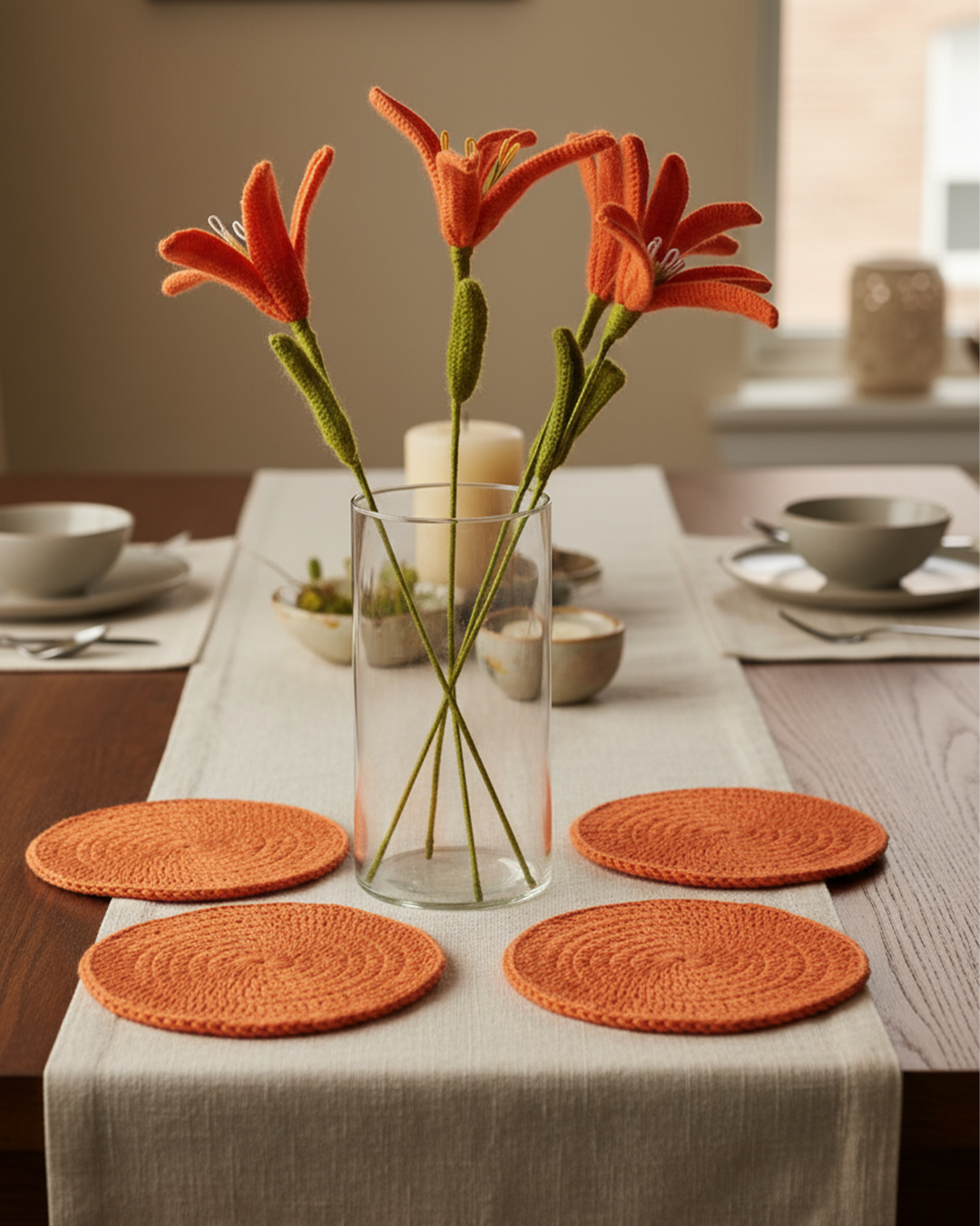 Handmade Crochet Orange Colour Lily – Elegant & Unique Floral Décor